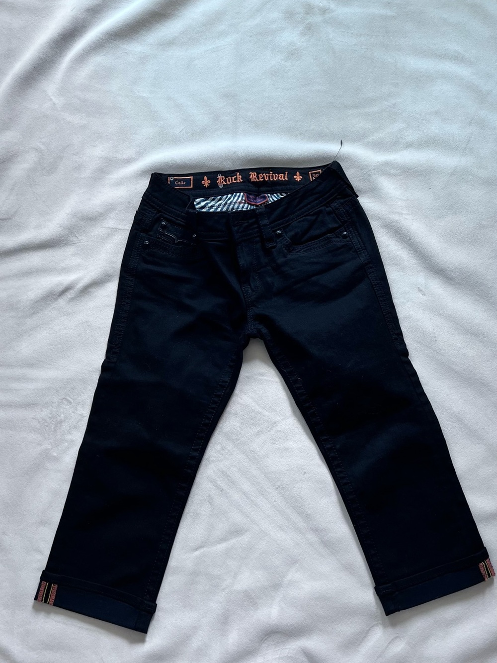 Rock Revival Celie Black Cropped Straight Jeans with cuff detail Size 28